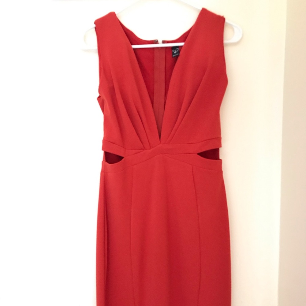 Red evening gown.